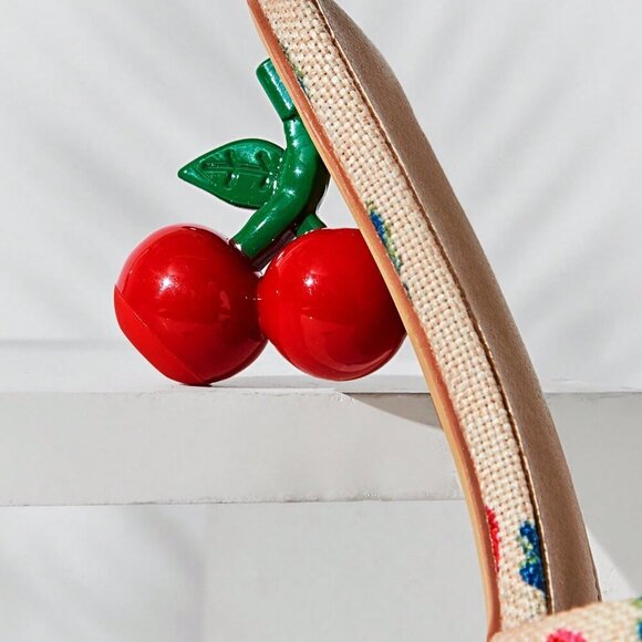 Beige Cute Women's Cherry Shaped Heel Sandals - Picture 6 of 7